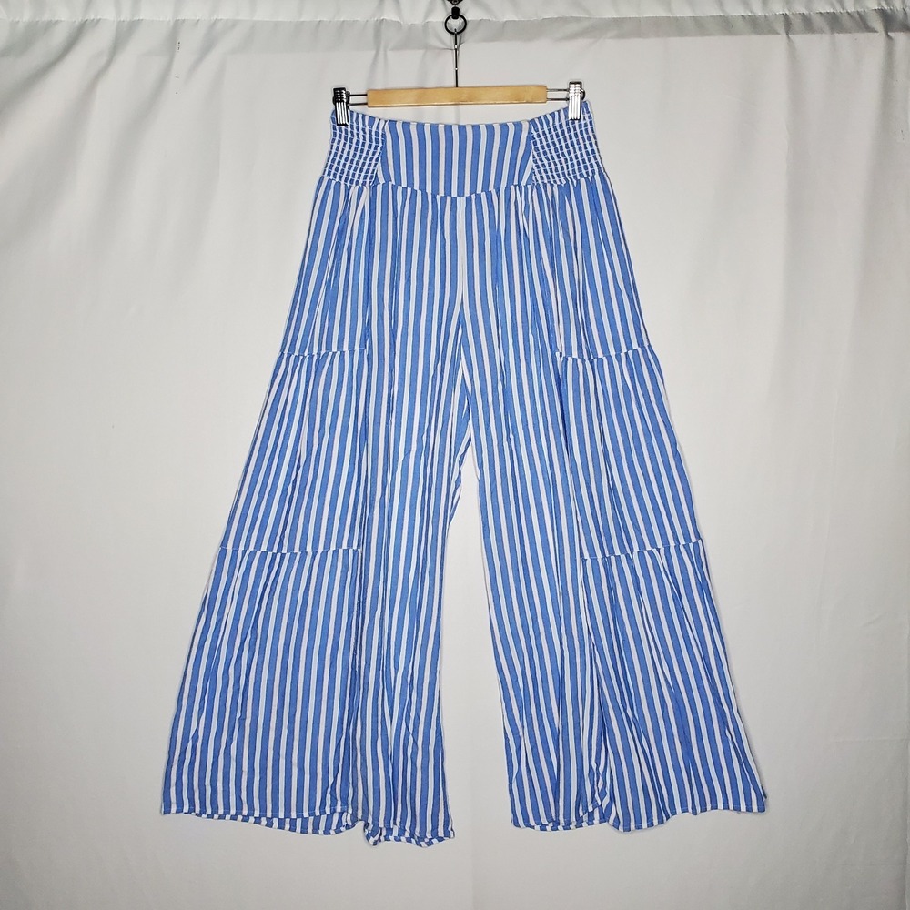 Angie Wide Leg Pants Women Medium Stripe Beachy Coastal‎ Boho Palazzo Festival